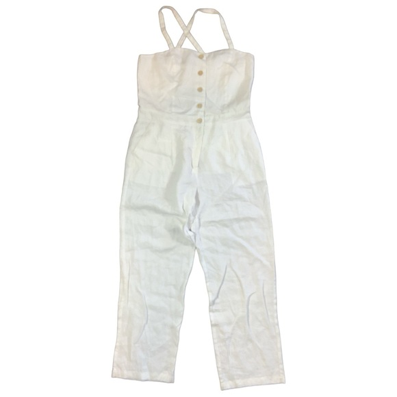 Faherty Ozzy Linen Jumpsuit relaxed leg front button sleeveless romper pants XL - Picture 4 of 14